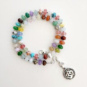 TRENDY MULTI GEMSTONE NECKLACE W/ 925 SILVER OM PENDANT